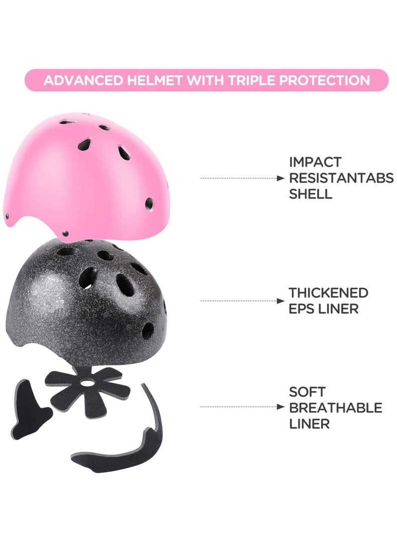 TOMSHOO 7PCS Kids Roller Skating Protective Gear Set Knee Pads for Kids 2-8 Years Toddler Knee and Elbow Pads with Wrist Guards 3 in 1 for Skating Cycling Bike Rollerblading Scooter,pink - Image 3