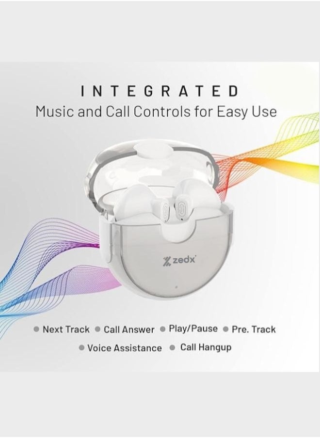 zedx - Zedx ACE PRO J21 Original Proof V5.4 True Bluetooth Wireless Earbuds, ENC Mic, Clear Sound, Type C, 30H Playtime, IPX4, Wireless Earphones Transparent - Image 1