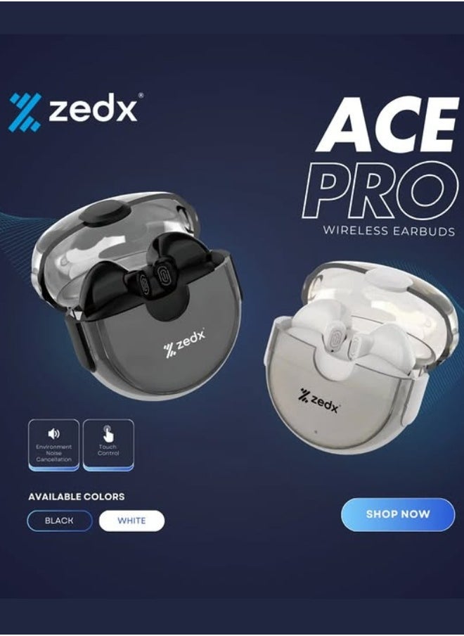 zedx - Zedx ACE PRO J21 Original Proof V5.4 True Bluetooth Wireless Earbuds, ENC Mic, Clear Sound, Type C, 30H Playtime, IPX4, Wireless Earphones Transparent - Image 1