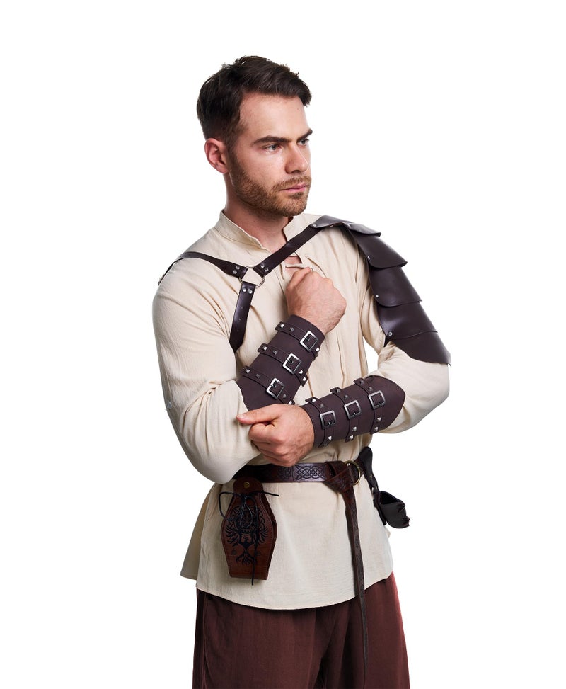 Vanderdyken 8 Pcs Men'S Renaissance Costume Halloween Medieval Pirate Shirt Pant Viking Costume Accessories Set (Vintage Color  Large) - Image 4