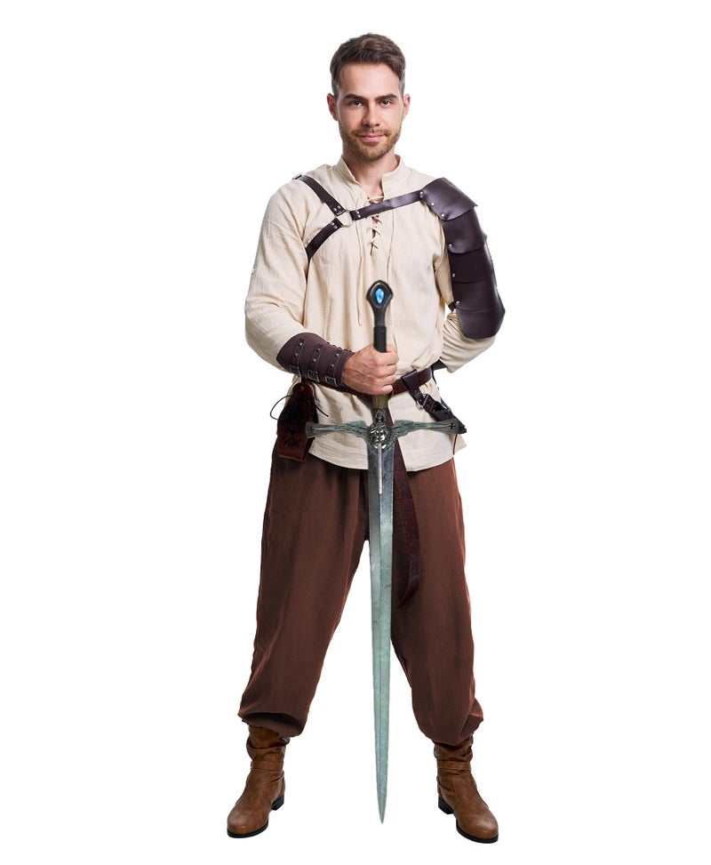 Vanderdyken 8 Pcs Men'S Renaissance Costume Halloween Medieval Pirate Shirt Pant Viking Costume Accessories Set (Vintage Color  Large) - Image 5