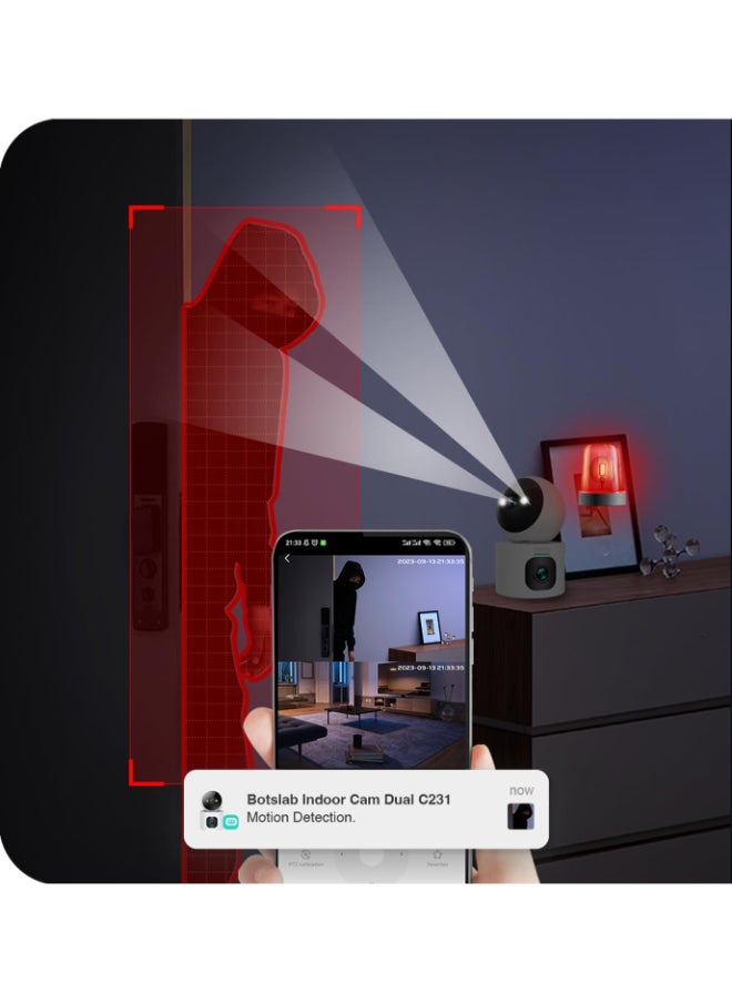 Botslab C231 Indoor Camera 2 Lens 3+3MP Full Color Night Vision, Motion Detection, 360° Panoramic View, Two-Way Audio, Works with Alexa and Google Assistant for Voice Control  - Image 3