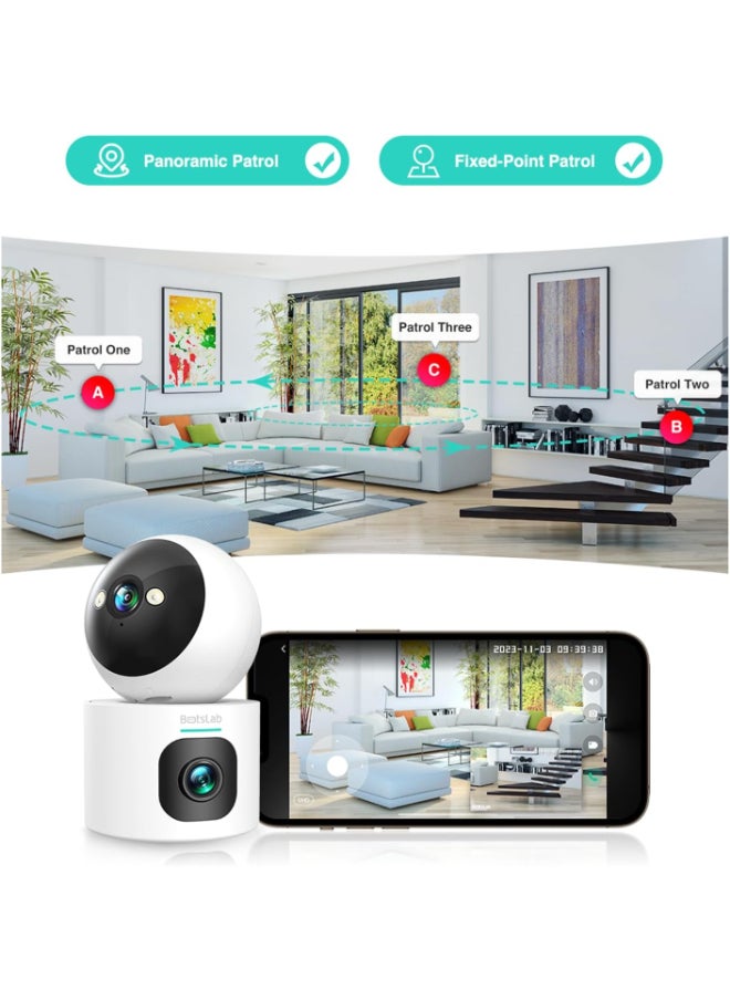Botslab C231 Indoor Camera 2 Lens 3+3MP Full Color Night Vision, Motion Detection, 360° Panoramic View, Two-Way Audio, Works with Alexa and Google Assistant for Voice Control  - Image 4