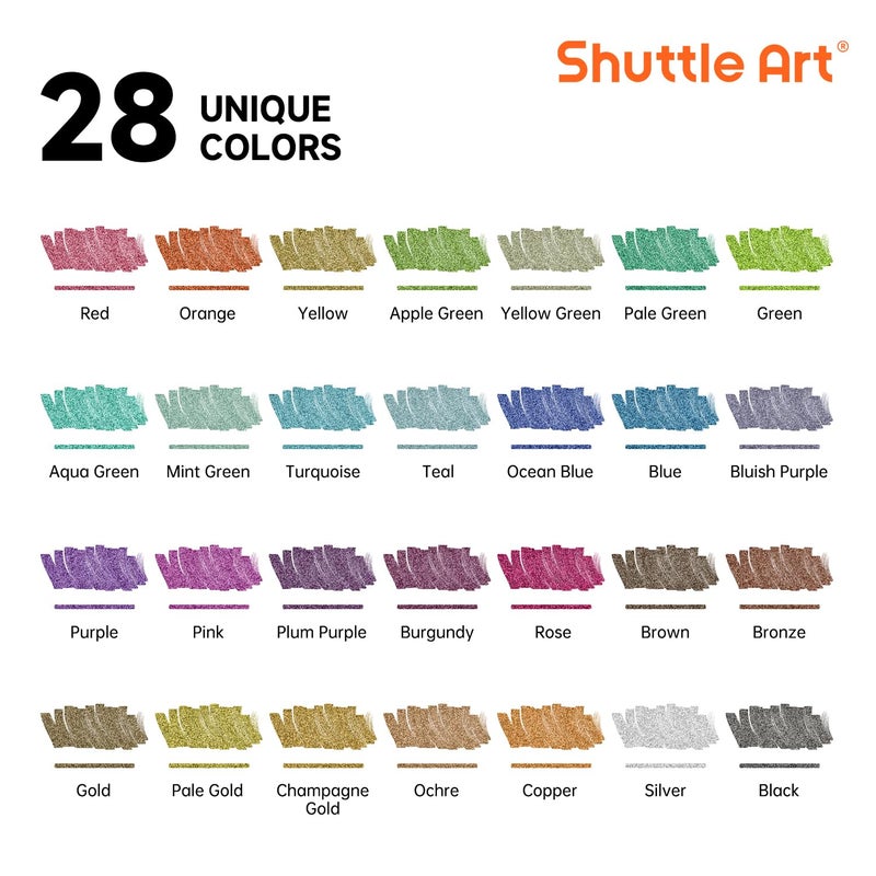 Shuttle Art 28 Metallic Colors Dual Tip Acrylic Paint Markers, Brush Tip and Dot Tip Acrylic Paint Pens for Rock Painting, Ceramic, Wood, Canvas, Plastic, Glass, Stone, Calligraphy, Card Making, DIY Crafts - Image 2