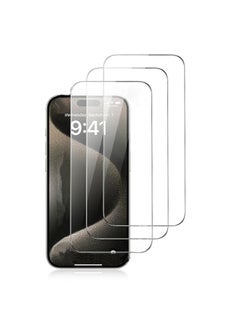 Generic 3 pcs Screen Protector for iPhone 15 pro [6.1 Inch] HD Tempered Glass Film with Easy Installation Frame, Ultra Clear  - Image 1