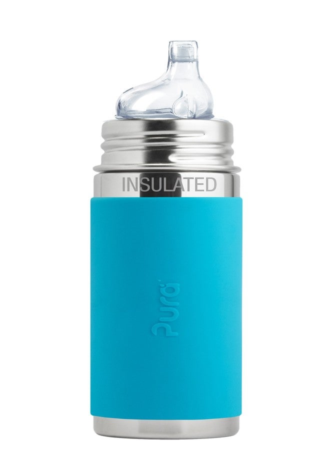 Pura Kiki 9oz/260ml Stainless Steel Insulated Sippy Bottle w/Sleeve, Plastic-Free, MadeSafe Certified, Medical-Grade Silicone Sipper Spout Fast Flow Rate for Kids, Toddlers, Babies & Infant - Aqua - Image 1