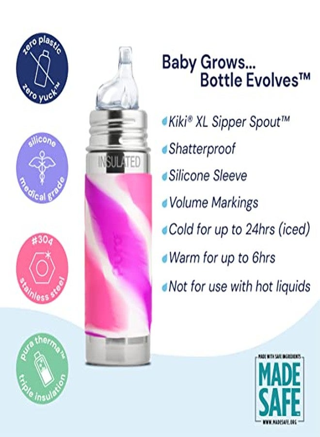 Pura Kiki 9oz/260ml Stainless Steel Insulated Sippy Bottle w/Sleeve, Plastic-Free, MadeSafe Certified, Medical-Grade Silicone Sipper Spout Fast Flow Rate for Kids, Toddlers, Babies & Infant - Aqua - Image 3
