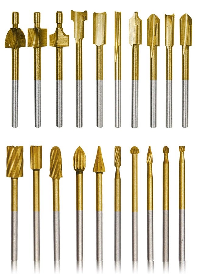 DKIBBITH 10Pcs HSS Router Carbide Engraving Bits & 10Pcs Router Bit with 1/8"(3mm) Shank Power Rotary Tools for DIY Woodworking, Carving, Sculpting, Engraving, Drilling. - Image 1