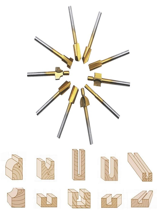 DKIBBITH 10Pcs HSS Router Carbide Engraving Bits & 10Pcs Router Bit with 1/8"(3mm) Shank Power Rotary Tools for DIY Woodworking, Carving, Sculpting, Engraving, Drilling. - Image 3
