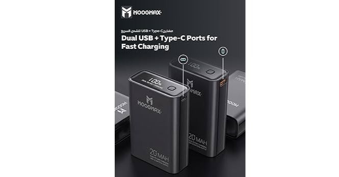 موج ماكس Moogmax 20000mAh Power Bank with Fast Charging Up to 22.5W with PD and QC Technology, Portable Mobile Phone Charger, External Battery with Dual Ports, USB and Type-C, Small Travel Charger, Powerful Power Bank for Smart Devices and Daily Use, Power Bank, Portable Charger, Portable Battery, 20000mAh Power Bank, Portable Mobile Phone Charger, Fast Charging Battery, Fast Charging Power Bank, PD Charger, QC Charger, 22.5W Power Bank, Smart Device Charger, External Battery, Travel Charger, Small Power Bank, Powerful Power Bank, Portable Mobile Phone Charger, Portable Battery for Mobile Phone, Dual Port Power Bank, Multi-Device Charger, Moogmax Power Bank. - Image 4