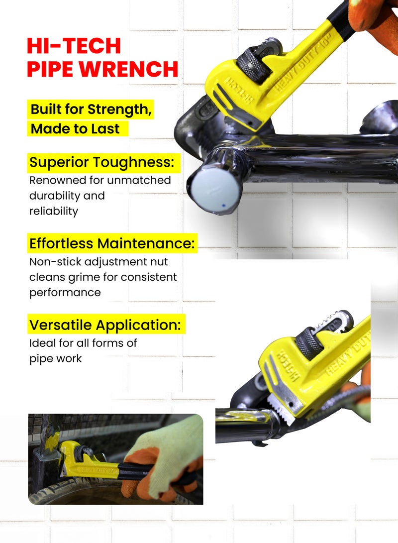 هاي-تيك مجموعة مفاتيح ربط الأنابيب شديدة التحمل 10 بوصة، 12 بوصة، 14 بوصة - مفاتيح ربط الأنابيب الفولاذية القابلة للتعديل للاستخدام في السباكة والغاز والنفط والاستخدام الصناعي - متينة ومضادة للانزلاق - Image 3