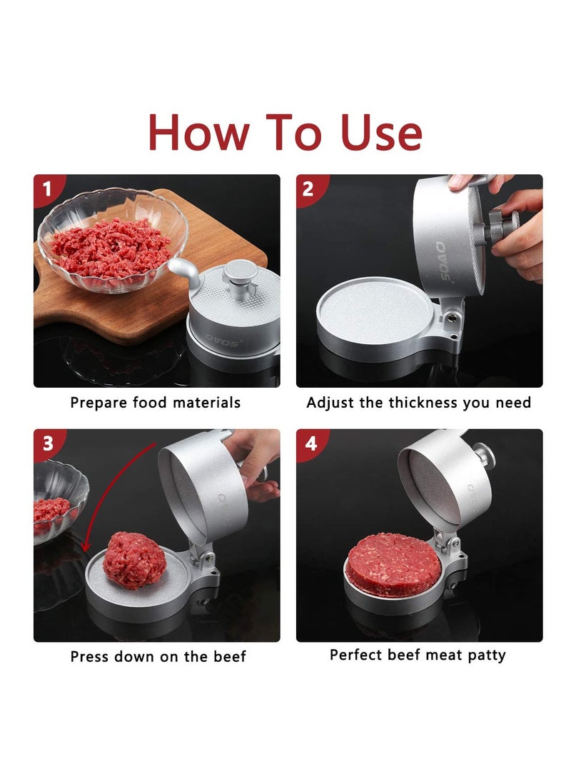 Adjustable Hamburger Patty Maker with 100 Wax Papers for BBQ Grill, NALACAL NonStick Food Grade Cast Aluminum Burger Patty Press , Makes Patties from 0.25 to 0.75lb, Patty Thickness from 0.25 to 0.5in - Image 3