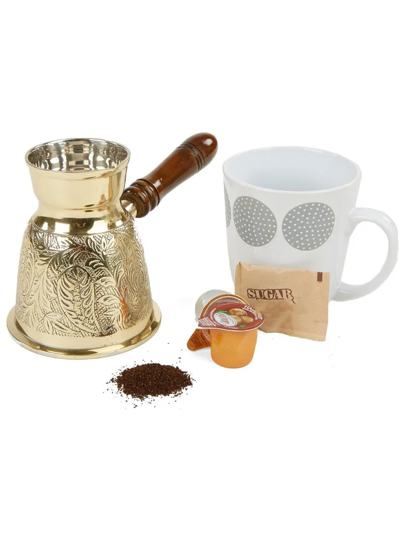 Quesera  Quesera Turkish Style Brass Coffee Pot with Wooden Handle.  | Best Price UAE