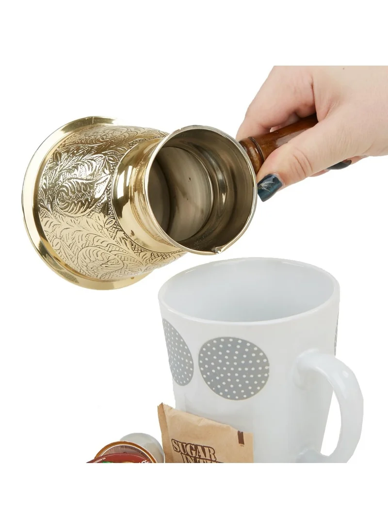 Quesera  Quesera Turkish Style Brass Coffee Pot with Wooden Handle.  | Best Price UAE