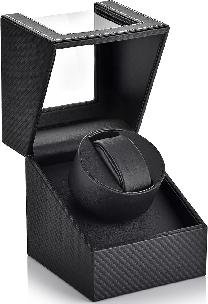 BeQuest: Quest For More Watch Winder Automatic Single Analog Watch Winder In Black Carbon Fiber Leather With Japanese Mabuchi Quiet Motor,Ac Adapter Or Battery Powered (Beige) - Image 1