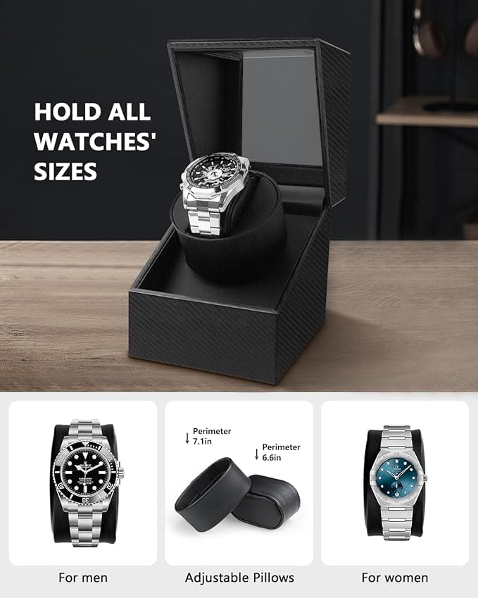 BeQuest: Quest For More Watch Winder Automatic Single Analog Watch Winder In Black Carbon Fiber Leather With Japanese Mabuchi Quiet Motor,Ac Adapter Or Battery Powered (Beige) - Image 4