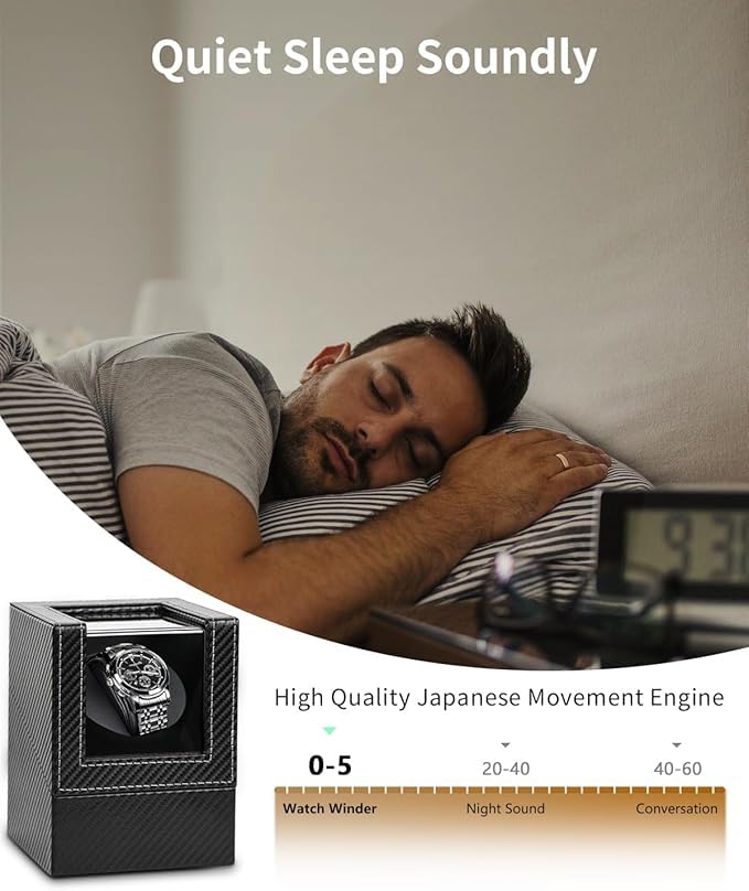 BeQuest: Quest For More Watch Winder Automatic Single Analog Watch Winder In Black Carbon Fiber Leather With Japanese Mabuchi Quiet Motor,Ac Adapter Or Battery Powered (Beige) - Image 2