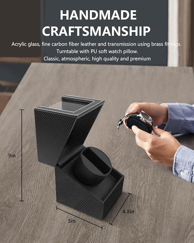 BeQuest: Quest For More Watch Winder Automatic Single Analog Watch Winder In Black Carbon Fiber Leather With Japanese Mabuchi Quiet Motor,Ac Adapter Or Battery Powered (Beige) - Image 5
