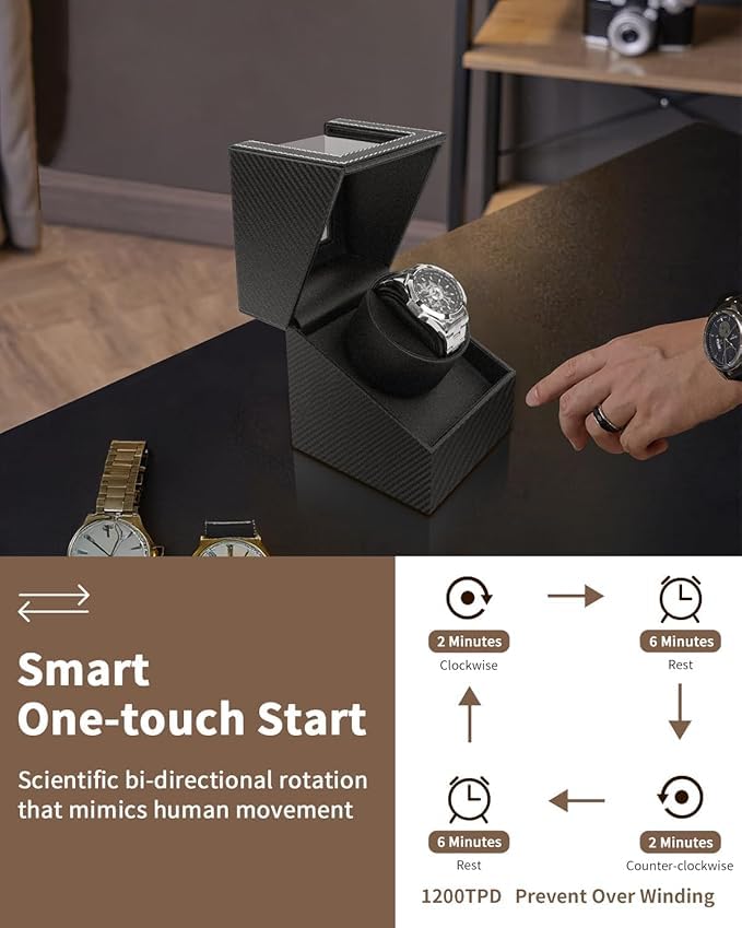 BeQuest: Quest For More Watch Winder Automatic Single Analog Watch Winder In Black Carbon Fiber Leather With Japanese Mabuchi Quiet Motor,Ac Adapter Or Battery Powered (Beige) - Image 3