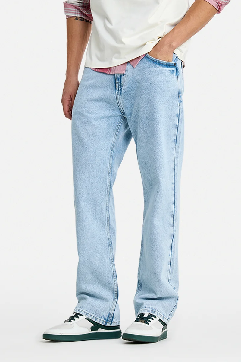 SNITCH Light Blue Solid Straight Fit Casual Jeans