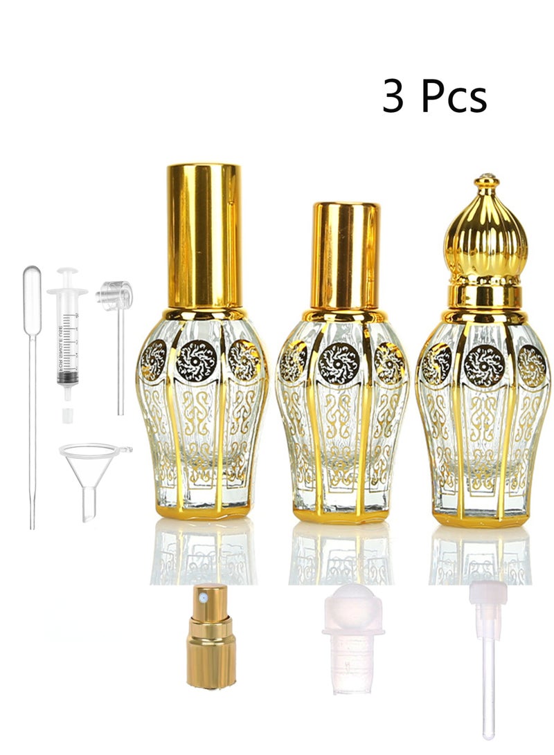 3 Pack 8ml Decorative refillable perfume bottle, Vintage Perfume Bottles Empty and Essential Oil Drop Bottle,Decorative Crystal Glass Perfume Bottle, for Home Decor Women Girl Gift（Spray Head/Glass Rods/Ball Head） - Image 1
