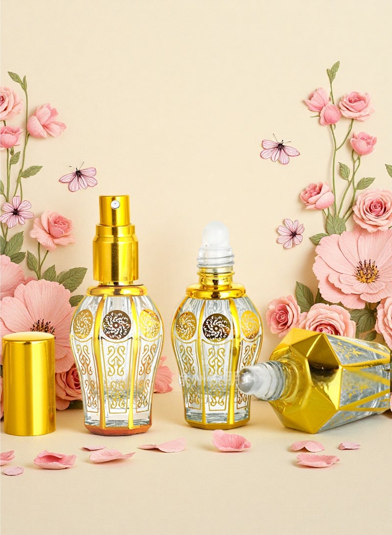 3 Pack 8ml Decorative refillable perfume bottle, Vintage Perfume Bottles Empty and Essential Oil Drop Bottle,Decorative Crystal Glass Perfume Bottle, for Home Decor Women Girl Gift（Spray Head/Glass Rods/Ball Head） - Image 4