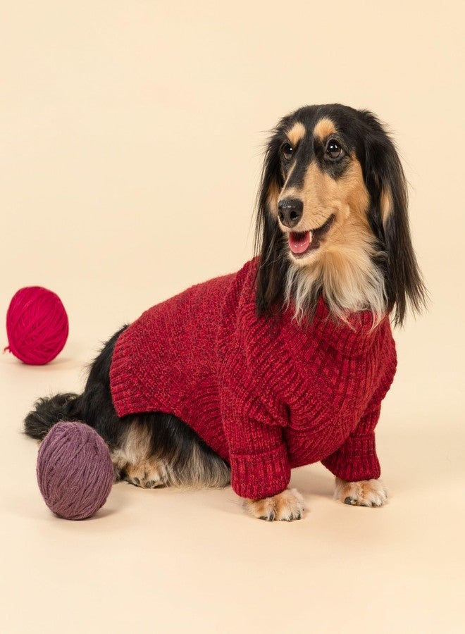 فيت وورم كنزة صوفية محبوكة برقبة عالية للكلاب من فيت وورم، ملابس شتوية حرارية للكلاب الصغيرة من الجنسين، طقم ملابس للحيوانات الأليفة للعطلات، لون أحمر داكن هيذر، مقاس متوسط - Image 3