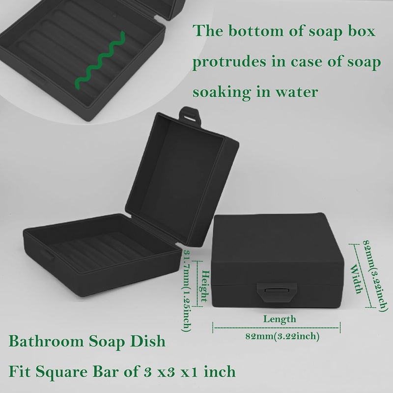 Elimeta Square Soap Dishes Holder for Shower Travel Soap Container with Lid Lightweight Waterproof Soap Box for Dr. Squatch Men's Soap Bar for Traveling Toiletry Gym Bathroom (Black) - Image 4