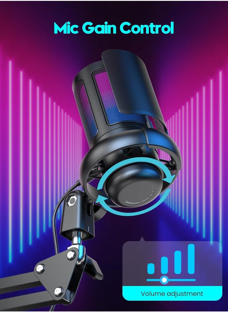Joshberg USB Gaming Microphone, RGB Computer Condenser Mic with Boom Arm for PC PS4 PS5 With Mute Button, PopFilter, Microphone Arm, Shock Mount - Recording Accessories for Gamer - Podcast Microphone Kit for Streaming,Black  - Image 2