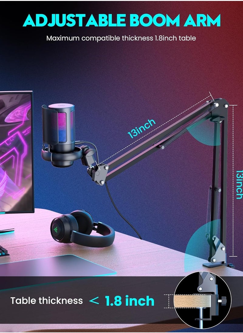 Joshberg USB Gaming Microphone, RGB Computer Condenser Mic with Boom Arm for PC PS4 PS5 With Mute Button, PopFilter, Microphone Arm, Shock Mount - Recording Accessories for Gamer - Podcast Microphone Kit for Streaming,Black  - Image 4