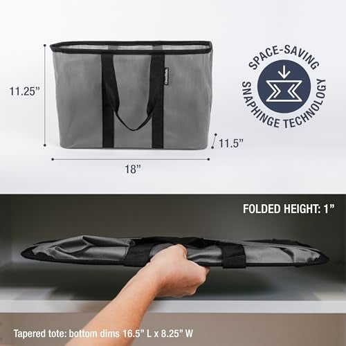 CleverMade EcoBasket 30L Collapsible Tote Basket 3 Pack Reusable Grocery Tote That Stands Upright Foldable Shopping Basket for Car Trunk Storage Heavy Duty Utility Bag 30 lb Capacity Gray - Image 3