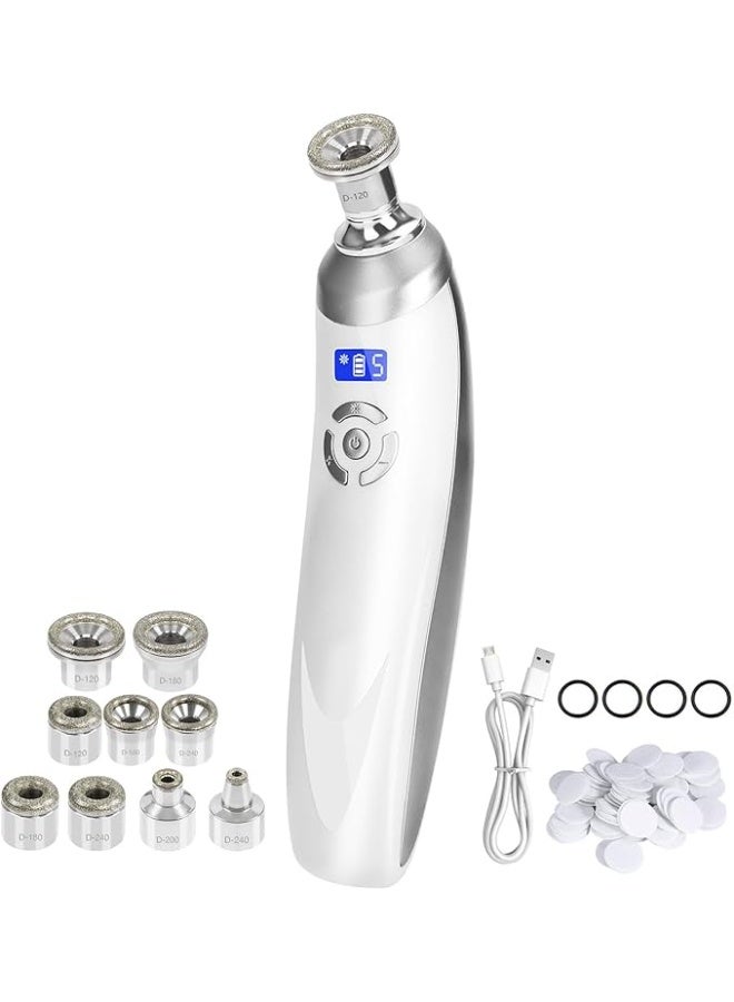 Microdermabrasion device, rechargeable suction-type microdermabrasion facial treatment, comes with 9 diamond microdermabrasion attachments, suitable for professional skincare salons and home use (white). - Image 1