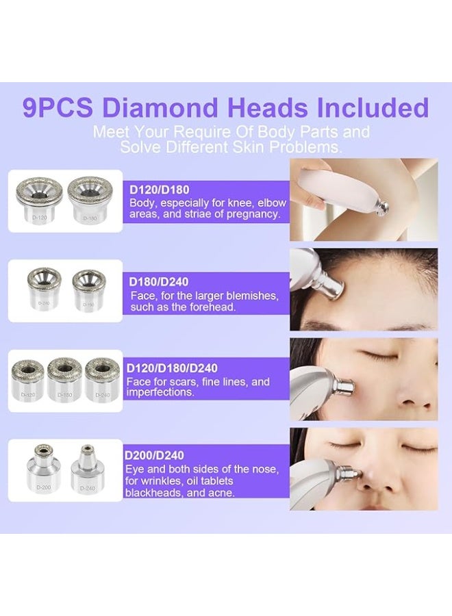 Microdermabrasion device, rechargeable suction-type microdermabrasion facial treatment, comes with 9 diamond microdermabrasion attachments, suitable for professional skincare salons and home use (white). - Image 4