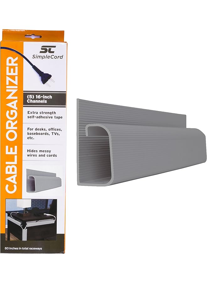 promass J Channel Desk Cable Organizer – 5 Grey Raceway Channels - Cord Cover Management Kit for Desks, Offices, and Kitchens - Image 1