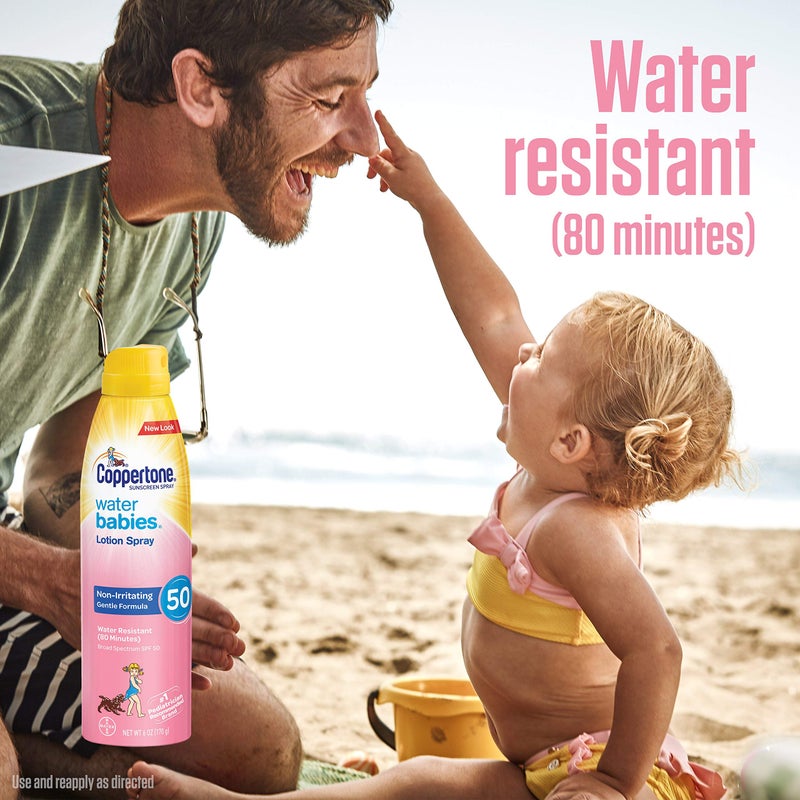 Coppertone Water Babies Sunscreen Lotion Spray SPF 50, Pediatrician Recommended Baby Sunscreen Spray, Water Resistant Sunscreen for Babies, 6 Oz Spray - Image 3