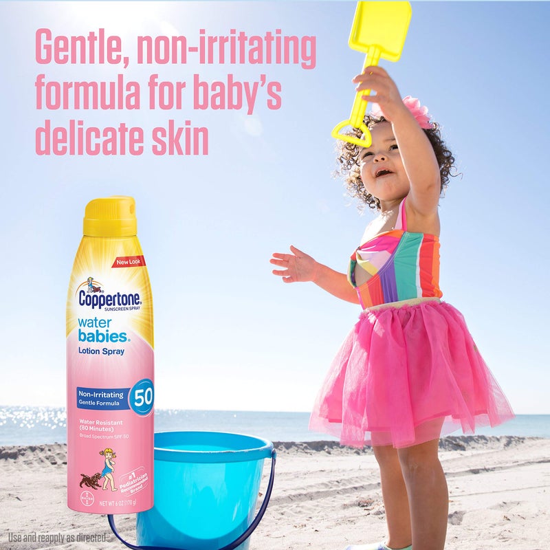 Coppertone Water Babies Sunscreen Lotion Spray SPF 50, Pediatrician Recommended Baby Sunscreen Spray, Water Resistant Sunscreen for Babies, 6 Oz Spray - Image 2