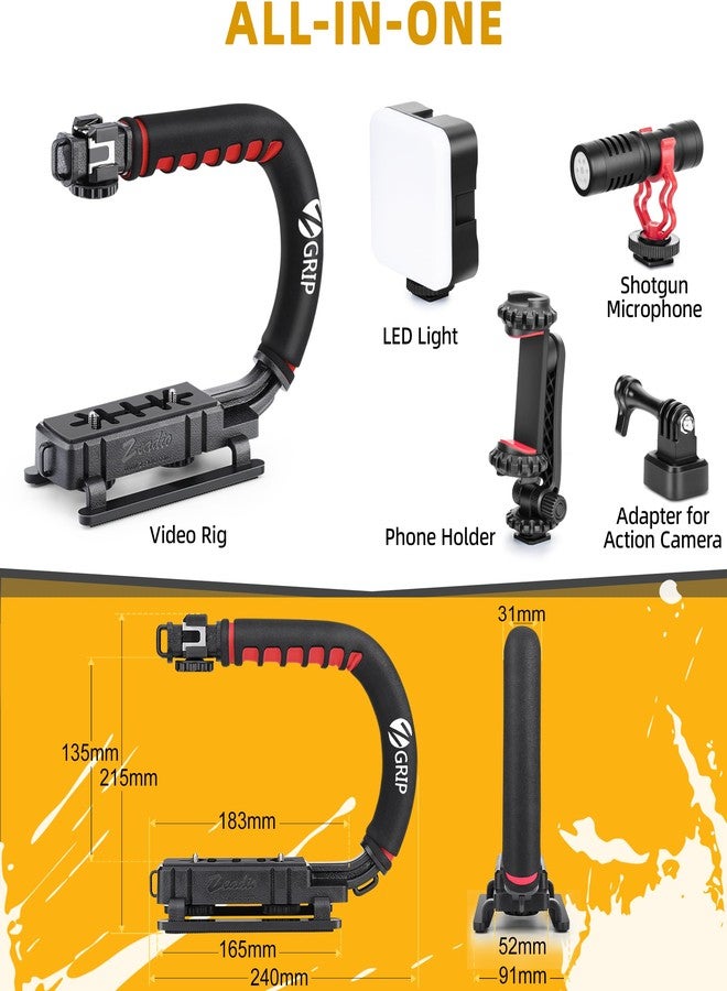 Zeadio Camera Stabilizer, Hand Grip Handheld Stabilizer with RGB Video Light and Microphone, Compatible with All Camcorders, Cameras, DSLRs, Action Cameras and All Smartphones - Image 2