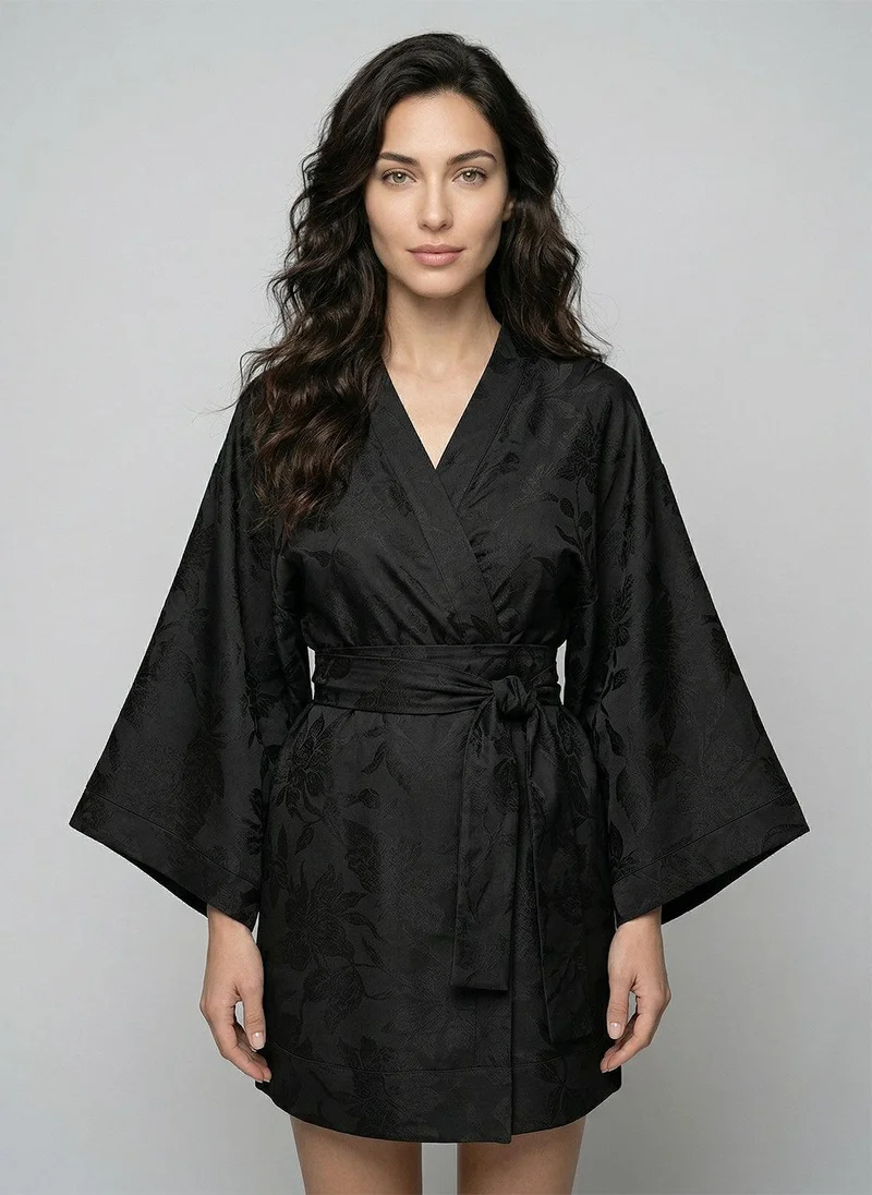 جانارا جونز Black Jacquard Sarah Kimono Mini Dress