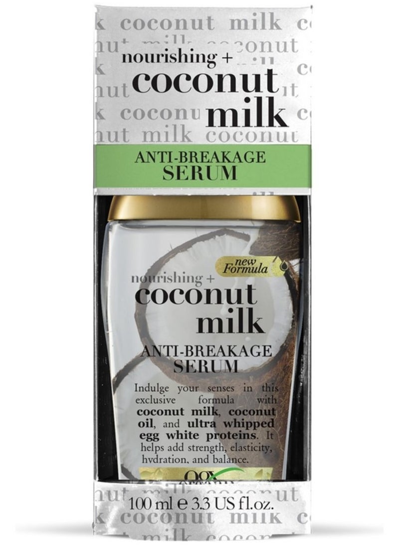 Generic OGX Nourishing Coconut Milk Anti-Breakage Serum (100 ml), Moisturising Anti-Hair Breakage Hair Serum with Coconut Milk, Coconut Oil, and Protein, Intensive Hair Care & Strengthening Anti Frizz Serum 