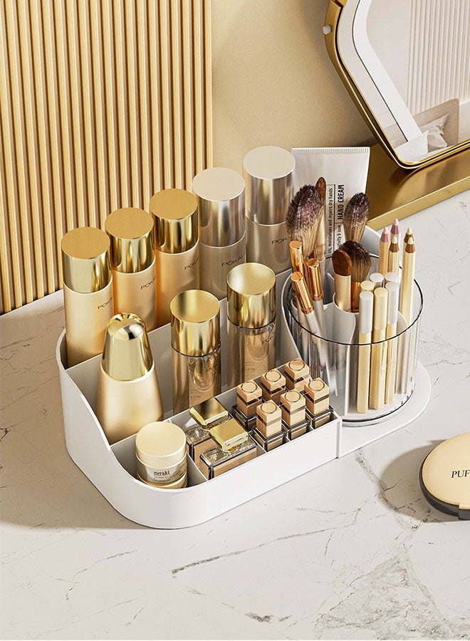 MLADEN 360 Rotating Makeup Organizer Large Capacity Makeup Storage Box with Brush Holder Multi-functional Cosmetics Jewelry Storage Box Desktop Dressing Table - Image 5