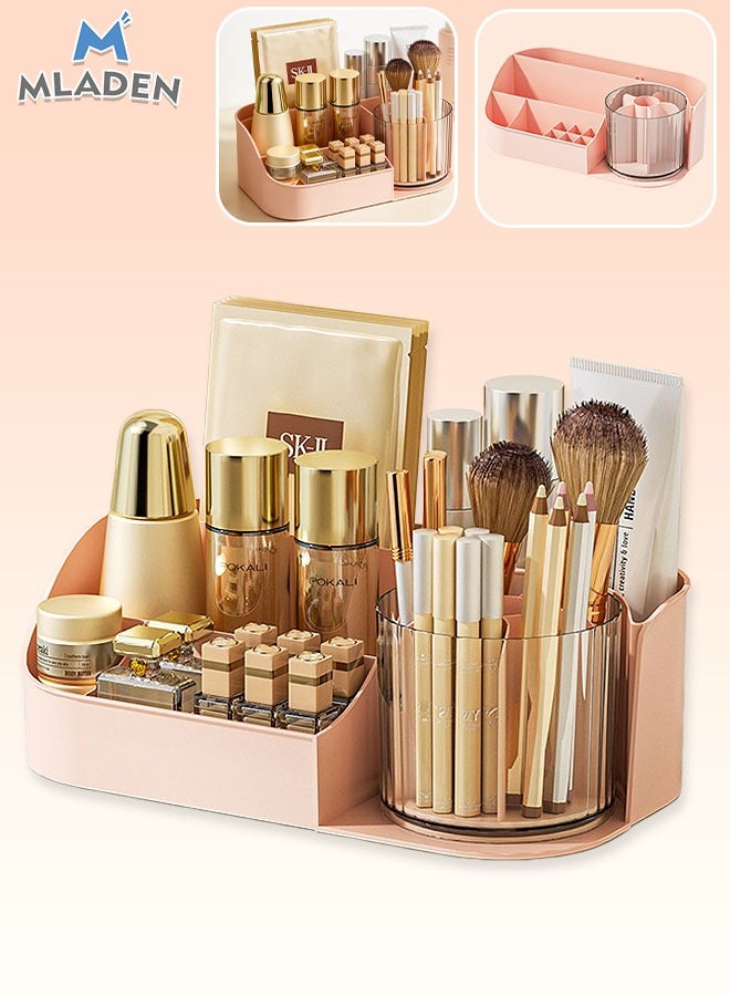 MLADEN 360 Rotating Makeup Organizer Large Capacity Makeup Storage Box with Brush Holder Multi-functional Cosmetics Jewelry Storage Box Desktop Dressing Table - Image 1