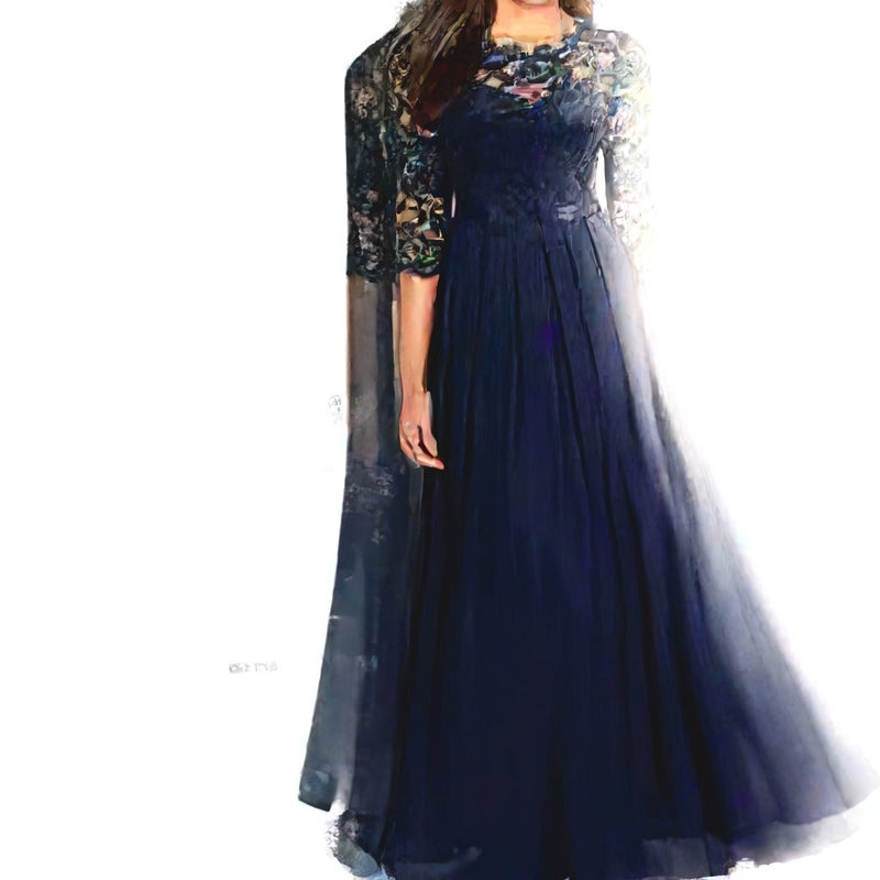 Evening Dress Long Sleeve Chiffon Lace Maxi Dress - Image 2