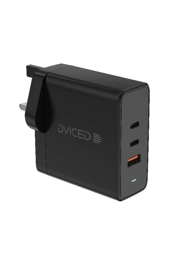 Dviced Wall charger and cable with  65W GaN - 2 USB-C 1 USB-A ports UK plug - Black - Image 1