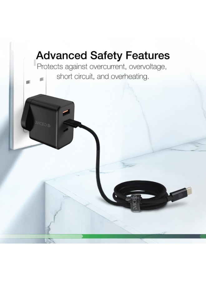 Dviced Wall charger and cable with  65W GaN - 2 USB-C 1 USB-A ports UK plug - Black - Image 5