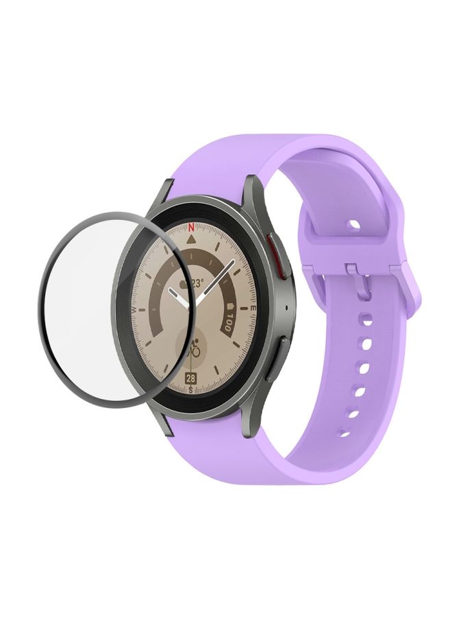 Replacement Strap For Samsung Galaxy Watch5 Pro 45mm JUNSUNMAY Silicone Adjustable Strap + Full Coverage PMMA Screen Protector Kit Purple