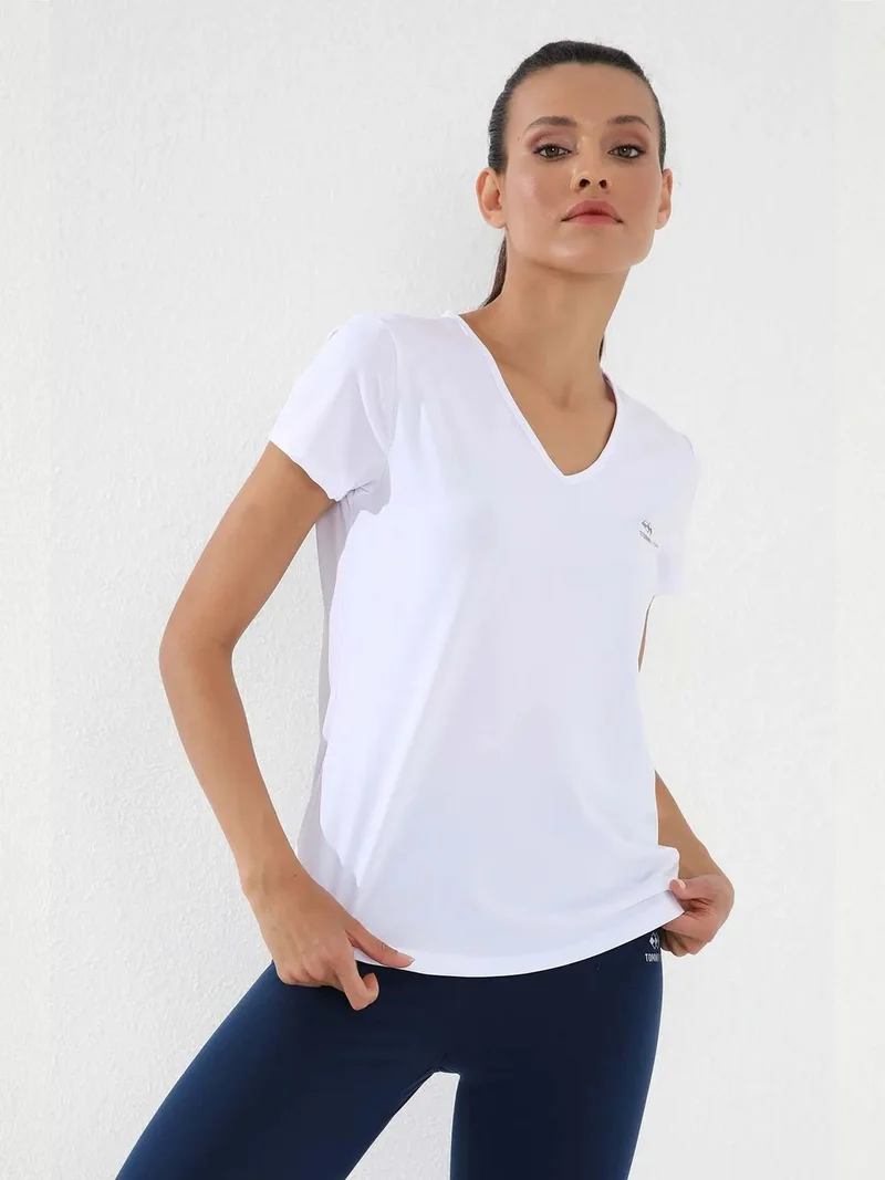 تومي لايف TOMMY Women's Plain V-Neck Short-Sleeve T-Shirt