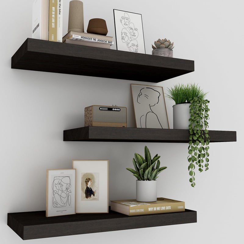 Upassion Floating Shelves for Wall Set of 3, 16" Black Wall Shelves for Home Decor, Frame Display Floating Shelf for Living Room, Bedroom, Bathroom, Kitchen - Image 1