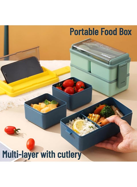 Food Storage - Colorful, Leak-Proof Adult Lunch Box With Layered Design And Built-In Utensils, 1400Ml Capacity, Suitable For Salads, Snacks, And Breakfast On The Go In Various Colors
