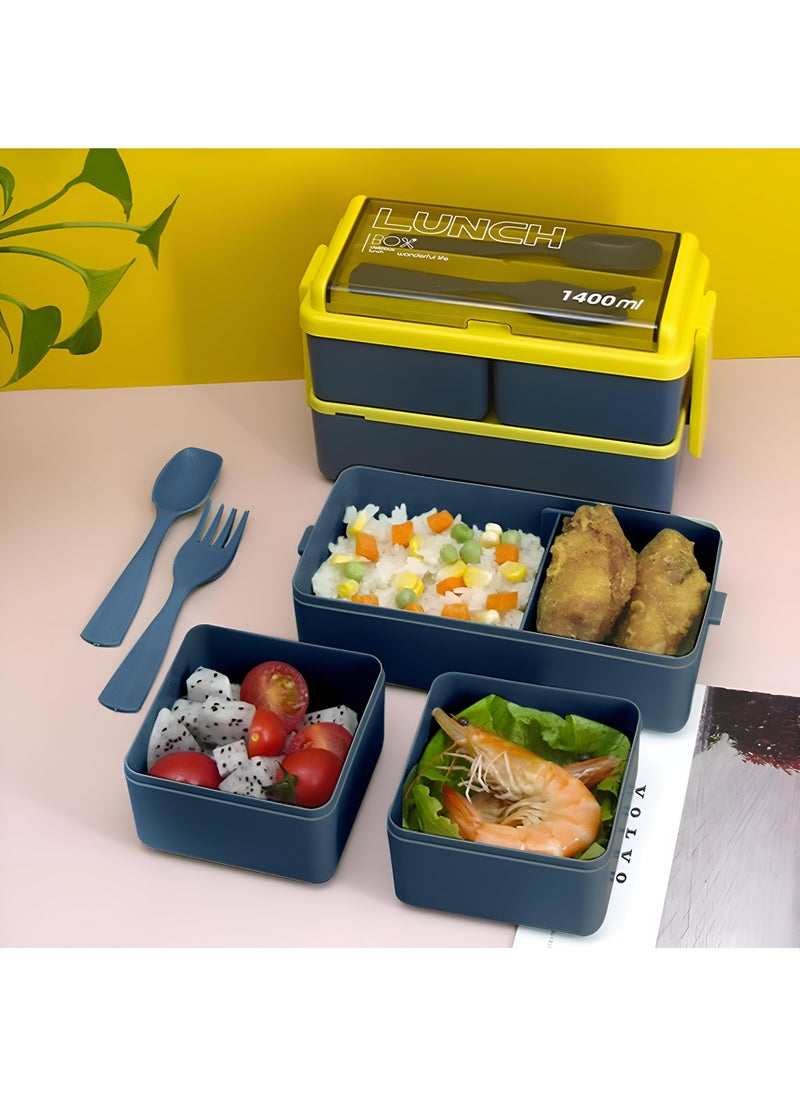 Food Storage - Colorful, Leak-Proof Adult Lunch Box With Layered Design And Built-In Utensils, 1400Ml Capacity, Suitable For Salads, Snacks, And Breakfast On The Go In Various Colors