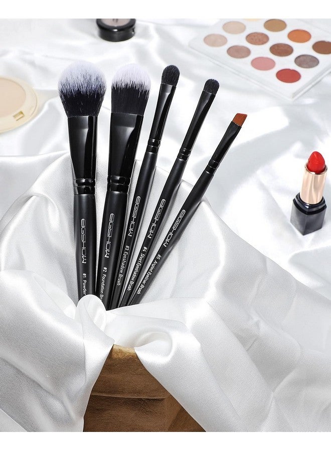 EIGSHOW Everyday Makeup Brushes, 5 Pcs Makeup Brush Set For Foundation Blush Concealer Eyeshadow Eyelid, Vegan & Cruelty-Free, Travel Friendly Make Up Brushes Set Gift For Women Girls Set- Black - Image 5